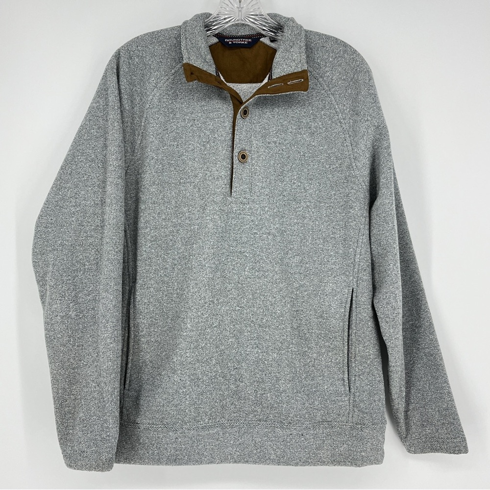 Men's Roundtree & Yorke Quarter Button Pullover Medium Gray Mock Neck Fleece